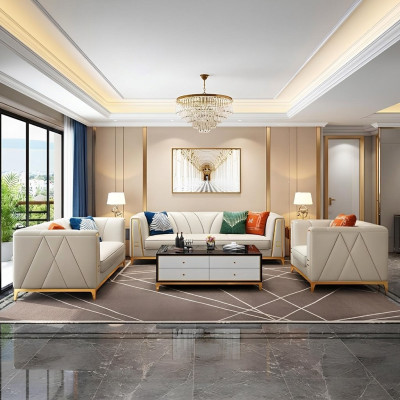 Medusa Edelstahl Leder Sofagarnitur Couch Wohnzimmer Möbel 4tlg Set