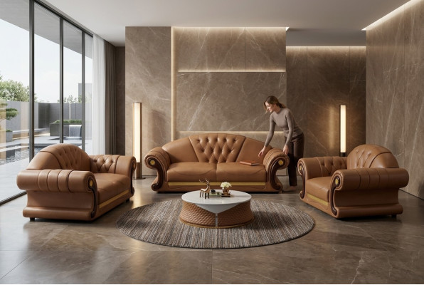 Chesterfield Sofa Couch Polster Couch 3er Couchen Deko Polster Leder Neu