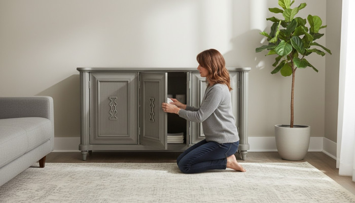 Kommode Anrichte Konsole Holz Schrank Garderobe Sideboard Design Möbel Grau Neu