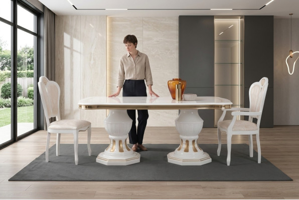 Klassischer Esstisch Tisch Wohnzimmer Italienischer Tische Stil Möbel Weiss Gold