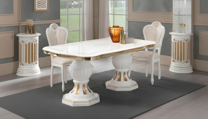 Klassischer Esstisch Tisch Wohnzimmer Italienischer Tische Stil Möbel Weiss Gold