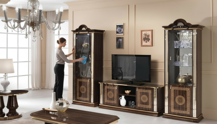 Italienische Wohnwand Möbel Schrank Vitrine rtv 3tlg. Set Luxus tv vitrinen glas