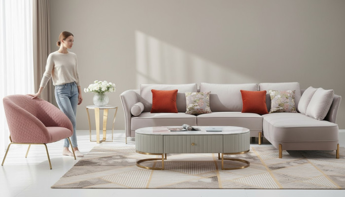 Wohnzimmer Modernes Sofa Ecksofa L Form Couchtisch Ecksofa Polster 2tlg. Set Neu