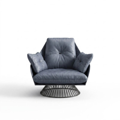 Sessel Design Grau Metall Relax Club Lounge Einsitzer Polster Stoff Leder