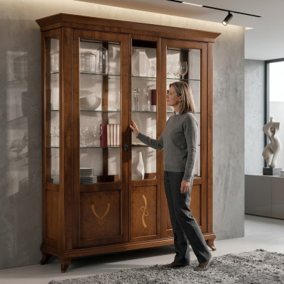 Vitrine Wohnzimmer Möbel Anrichte Massive Holz Vitrinen Glas Schrank Echtholz
