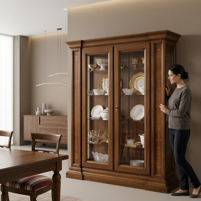 Vitrine 2 Tür Schrank Vitrinen Wohnzimmer Schränke Design Schrank Möbel Glas Neu