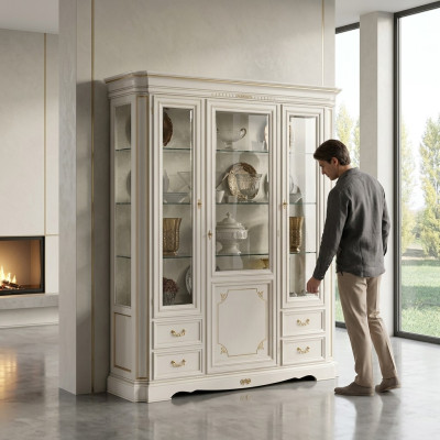 Vitrine Wohnzimmer Möbel Anrichte Massive Holz Vitrinen Glas Schrank Echtholz