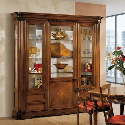 Vitrine 3 Tür Schrank Vitrinen Wohnzimmer Schränke Design Schrank Möbel Glas Neu