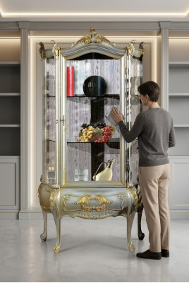 Barock Möbel Italienische Vitrine Schrank Möbel Schränke Echtholz Regal Elegant