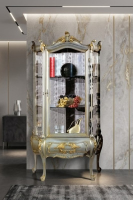 Barock Möbel Italienische Vitrine Schrank Möbel Schränke Echtholz Regal Elegant