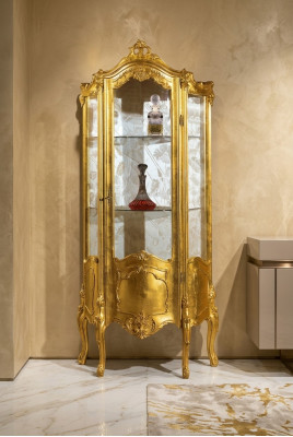 Goldene Holz Vitrine Schrank Glas Schränke Regal Vitrinen Italienische Möbel neu