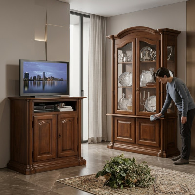 Vitrinen Glas Wohnzimmer Schrank Echtholz Vitrine Möbel Anrichte Massive Holz