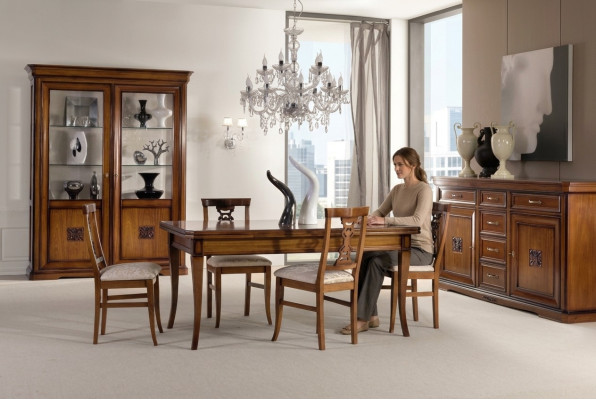 Esszimmer Set 7tlg. Esstisch Stuhle Kommode Vitrine Gruppe Garnitur Holz Braun