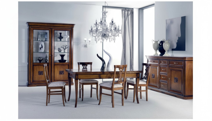Esszimmer Set 7tlg. Esstisch Stuhle Kommode Vitrine Gruppe Garnitur Holz Braun