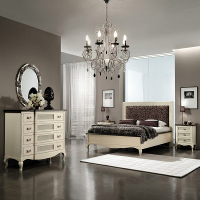 Luxus Schlafzimmer Set 4tlg. Bett 2 Nachttische Kommode Massivholz Möbel Italien