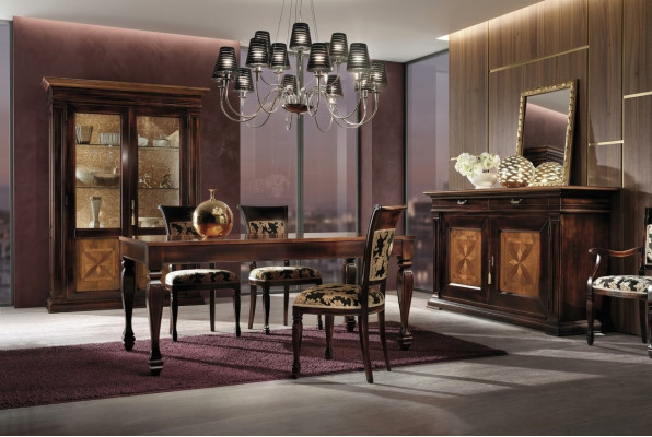 Esszimmer Set Garnitur Kommode Stühle 4x Vitrine Gruppe Essgarnitur Tisch 7tlg.