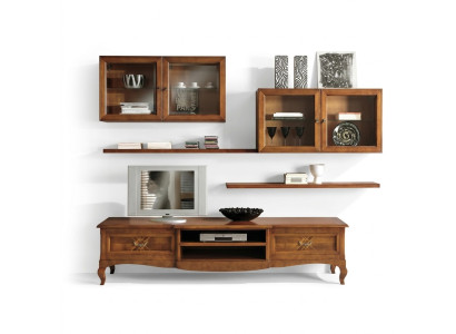 Wohnzimmer Set Vitrine TV Kommode Couchtisch Kommoden Schrank Holz Neu 7 tlg.