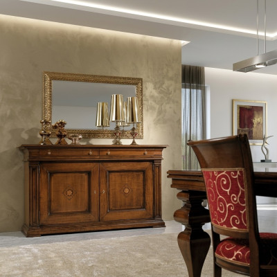 Massivholz Kommode mit Spiegel Sideboard Kommoden Set Italienische Möbel 2tlg.