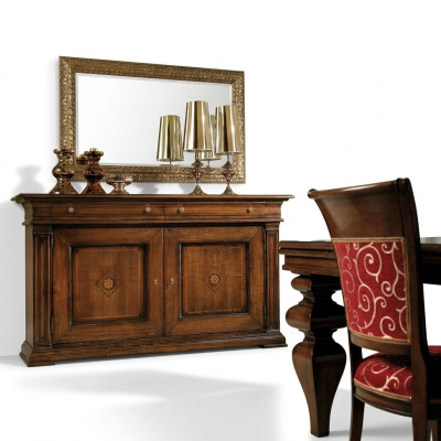 Massivholz Kommode mit Spiegel Sideboard Kommoden Set Italienische Möbel 2tlg.