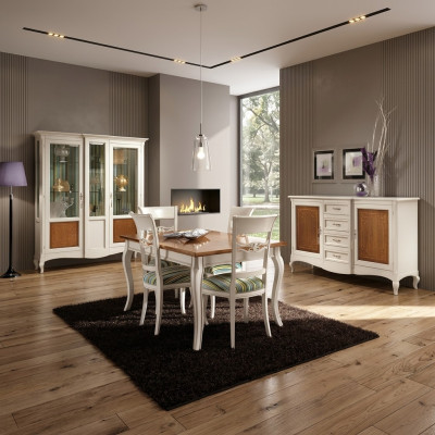 Esszimmer Set Garnitur Kommode Stühle 4x Vitrine Gruppe Essgruppe Vitrinen 7tlg.