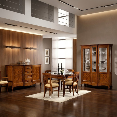 Esszimmer Set Garnitur Kommode 4x Stühle Vitrine Gruppe Essgarnitur Tisch 7tlg.