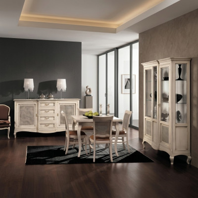 Garnitur Holz Möbel Kommode 4x Stuhl Tisch Vitrine Neu Gruppe Esszimmer Set 7tlg