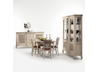 Garnitur Holz Möbel Kommode 4x Stuhl Tisch Vitrine Neu Gruppe Esszimmer Set 7tlg