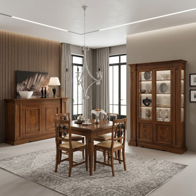 Garnitur Holz Möbel Kommode 4x Stuhl Tisch Vitrine Neu Gruppe Esszimmer Set 7tlg