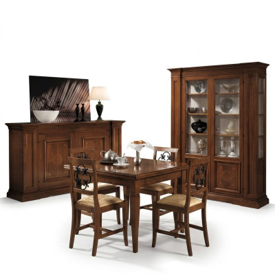 Garnitur Holz Möbel Kommode 4x Stuhl Tisch Vitrine Neu Gruppe Esszimmer Set 7tlg