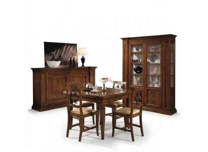 Garnitur Holz Möbel Kommode 4x Stuhl Tisch Vitrine Neu Gruppe Esszimmer Set 7tlg