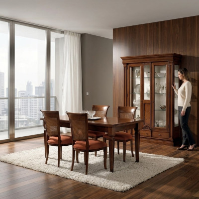 Esszimmer Esstisch Stuhle Kommode Vitrine Gruppe Garnitur Holz Braun 7 tlg. Set
