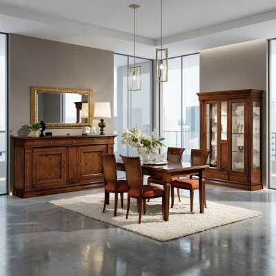 Esszimmer Esstisch Stuhle Kommode Vitrine Gruppe Garnitur Holz Braun 7 tlg. Set