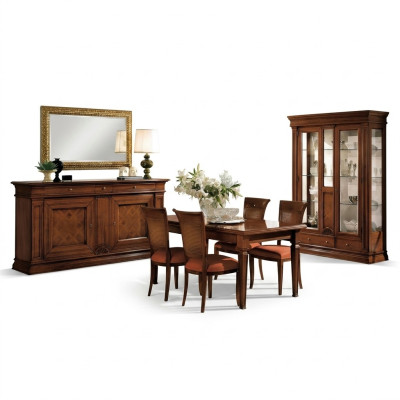 Esszimmer Esstisch Stuhle Kommode Vitrine Gruppe Garnitur Holz Braun 7 tlg. Set