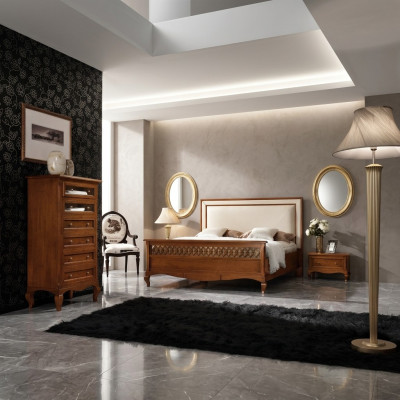 Luxus Schlafzimmer Set 4tlg. Bett 2 Nachttische Kommode Massivholz Möbel Italien