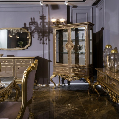 Goldene Vitrine Barock Rokoko Möbel Schrank Glasschrank Regale Vitrinen