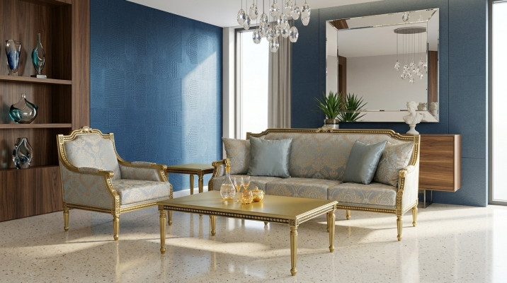 Dreisitzer Couch Polster Sofa 3 Sitz Luxus Sofa Zimmer Blauer Dreisitzer