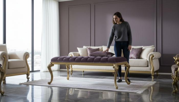 Luxus Hocker Designer Chesterfield Samt Beistellhocker Polster Bank