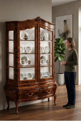 Massivholz Anrichte mit 2 Schubladen und Glastüren Esszimmer Anrichte Wohnzimmer