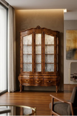 Wohnzimmer Anrichte mit 3 Schubladen und Glastüren Esszimmer Anrichte Massivholz
