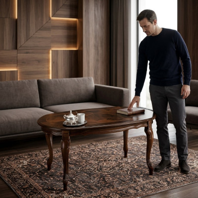 Klassischer Couchtisch Tisch Wohnzimmer Tische Barock Holz Couchtische Massiv
