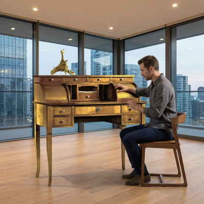 Schreibtisch Büro Tisch Edle Holz Tische Barock Rokoko Antik Stil Möbel Betten