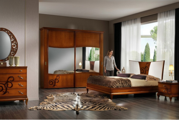 Luxus Set 3tlg. Schlafzimmer Bett Nachttisch Betten Doppel Holz Bettgestell Neu