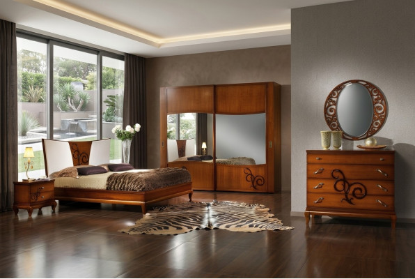 Schlafzimmer Bett Nachttisch Kleiderschrank Kommode Spiegel Luxus Neu Set 6tlg.