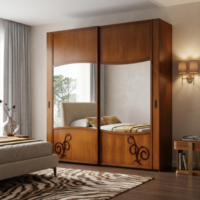 Schrank Kleiderschrank mit Schiebetüren Schlafzimmer Wand Schränke Holz Spiegel