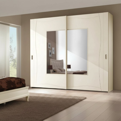 Schränke Kleiderschrank mit Schiebetüren Schlafzimmer Schrank Wand Holz Design