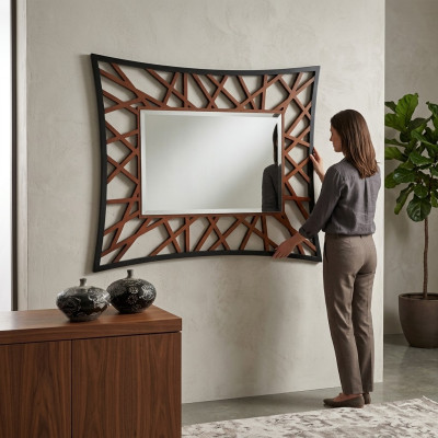 Spiegel Hängespiegel Holz Modern Wandspiegel Möbel Spieglein Design 111x89 Neu