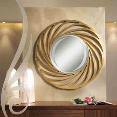 Rund Spiegel Hängespiegel Holz Modern Wandspiegel Möbel Spieglein Design 90x90