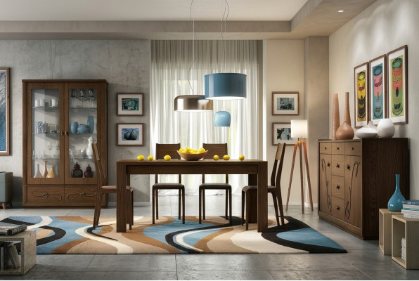 Ess Gruppe Set 7tlg. Esszimmer Esstisch Stuhl Kommode Vitrine Tisch Tische Holz