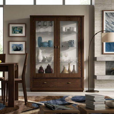 Vitrine Luxus Schaufenster Vitrinen Glas Schrank Modern Holz Grau Regal Anrichte