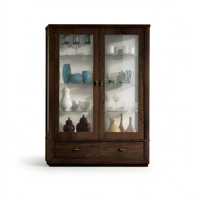 Vitrine Luxus Schaufenster Vitrinen Glas Schrank Modern Holz Grau Regal Anrichte